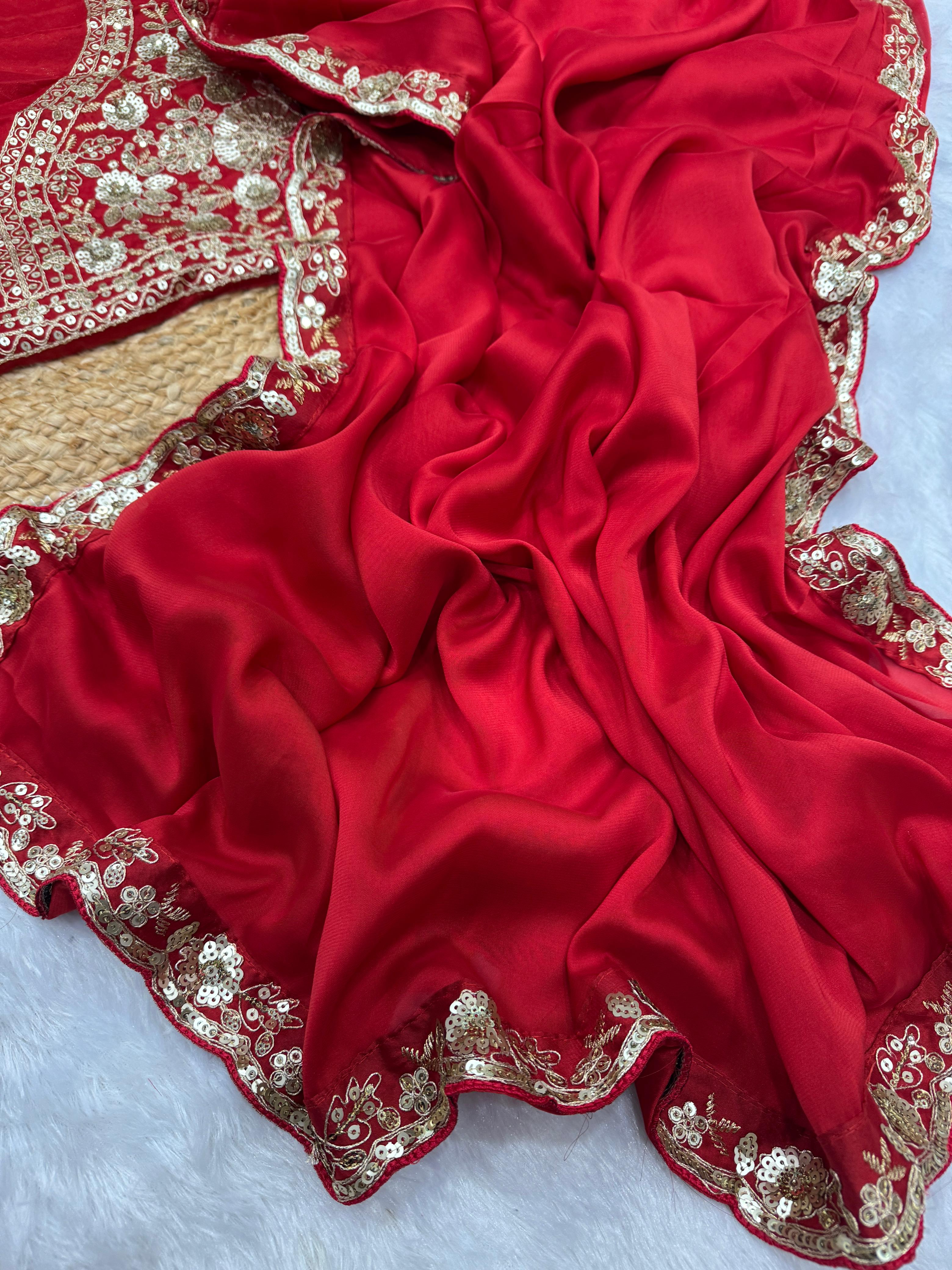 Red Designer Saree